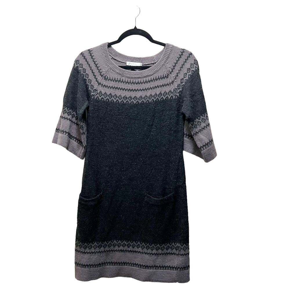 Design History A-Line Dress Black Gray 3/4 Sleeves Knit Sweater Dress Size Small